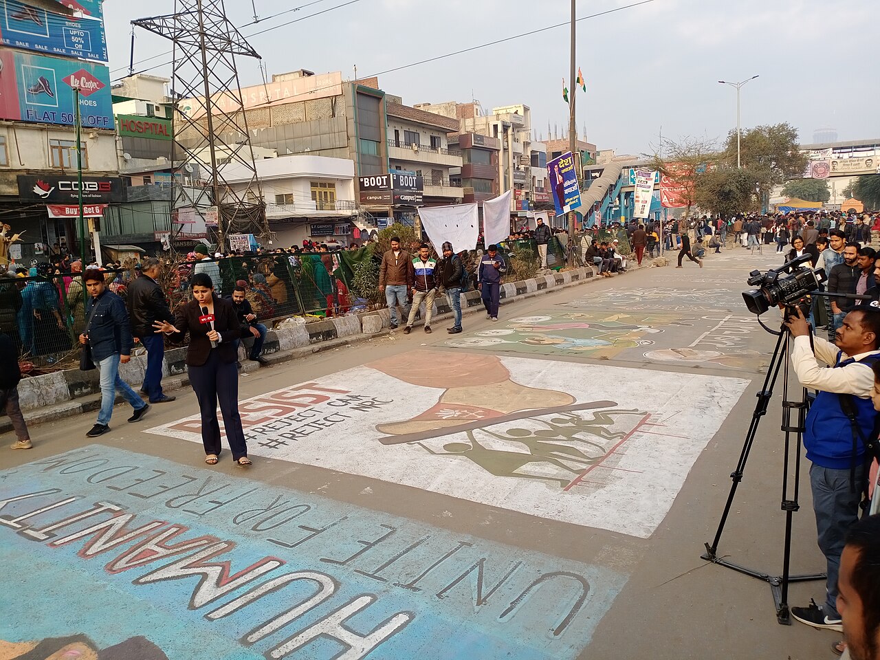 Context Wikimedia image: A news crew filming at the site of the Shaheen Bagh protests New Delhi